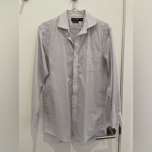 Ralph Lauren Men's Purple and Grey Pinstripe Button Down Shirt